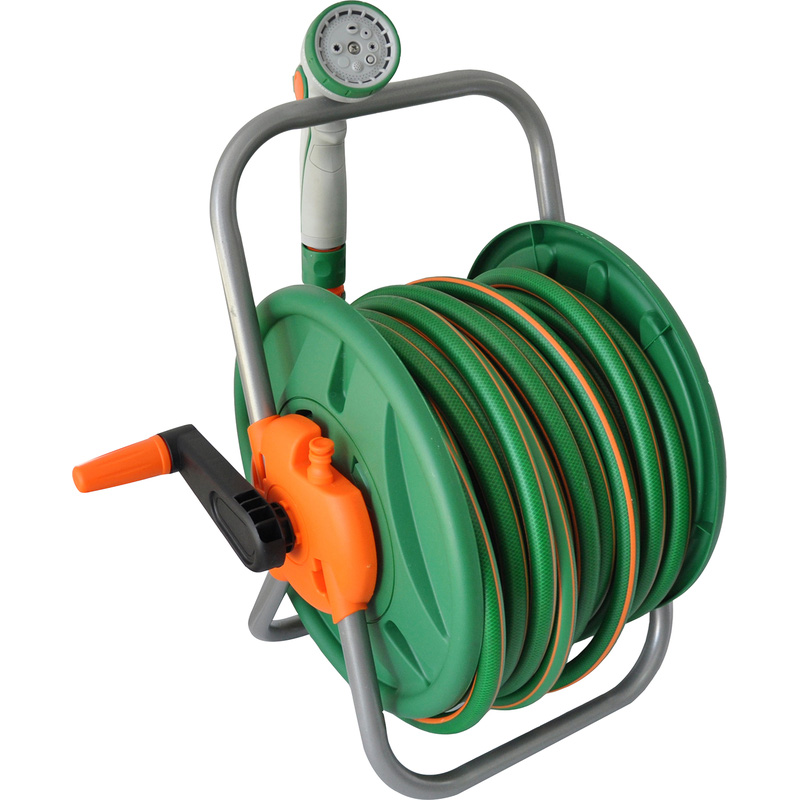 2-in-1 Compact Garden Hose Pipe Wall Mounted Reel with 25m Hose +