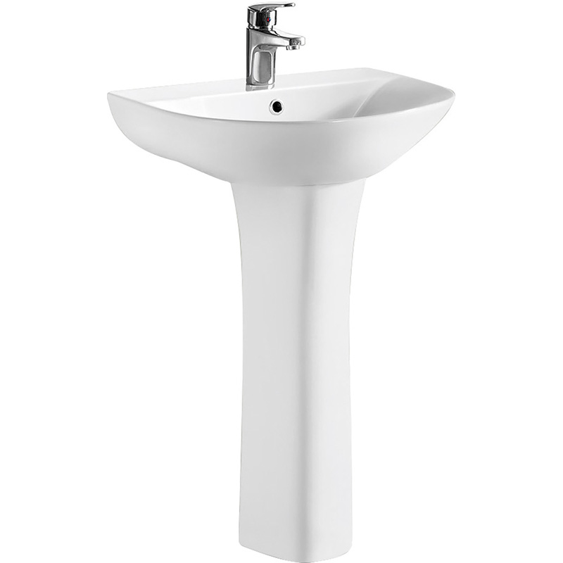 Nuie Freya Basin And Pedestal 560Mm 1 Tap Hole In Vitreous China White