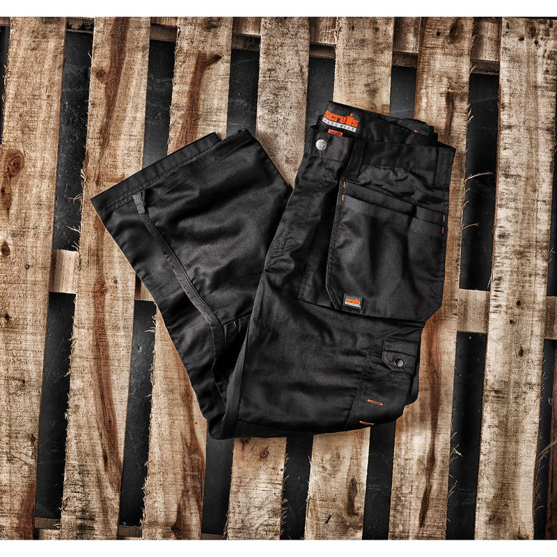 Trade Hardwearing Scruffs WORKER Black Multi Pocket Work Trousers All Sizes 