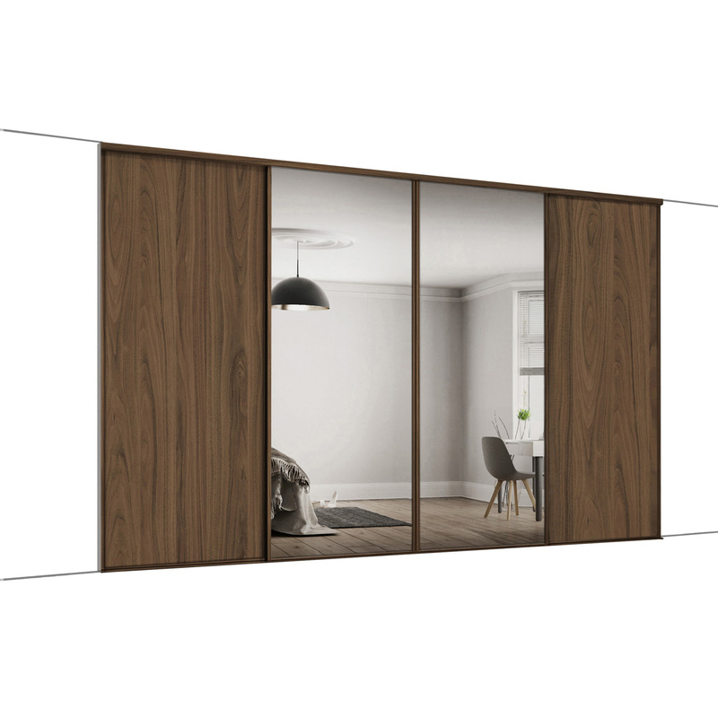 Spacepro Classic 4 Door Sliding Wardrobe Kit Walnut And Mirror 2370 X ...