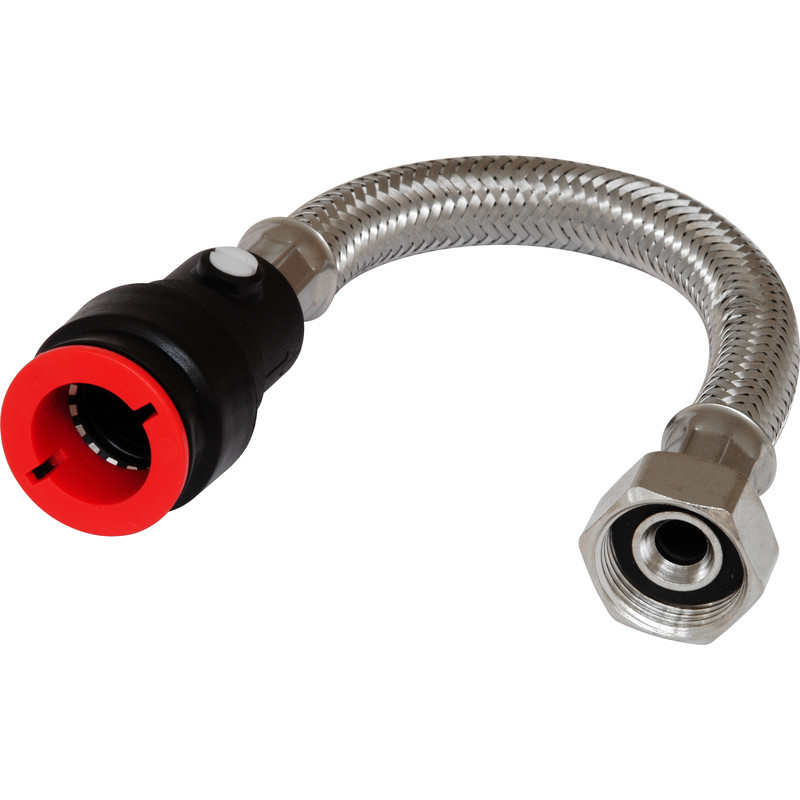 Flexible Tap Connector Pushfit With Valve 300mm 22mm X 3 4 13mm Bore