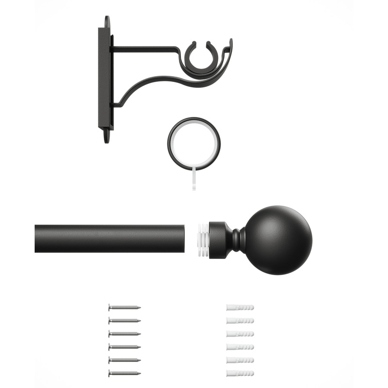 Rothley Curtain Pole Kit with Solid Orb Finials & Rings