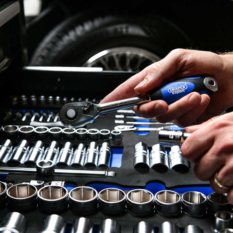 Draper Soft Grip Socket Set in Full Plus Drawer EVA Insert Tray, 1/4