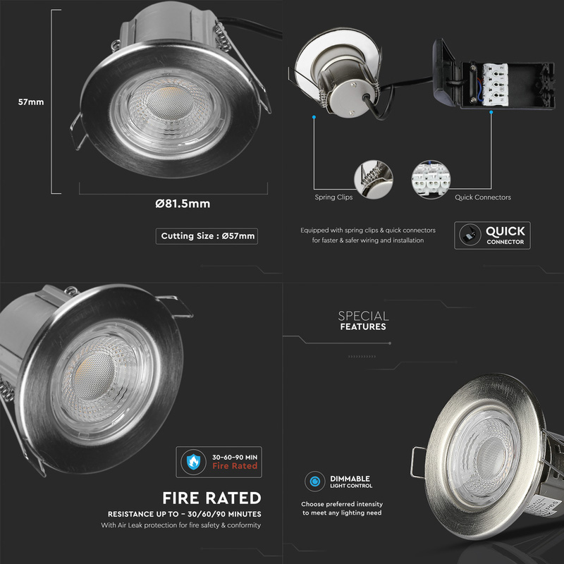 V-TAC VT-885 LED 5W Integrated Dimmable Fire Rated IP65 Downlight