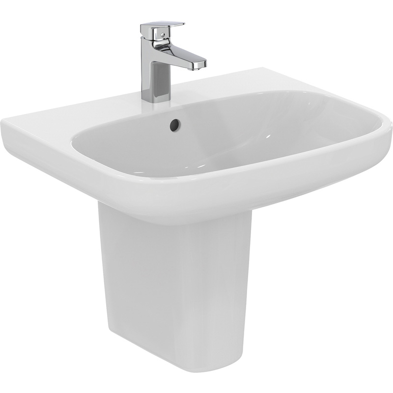 Ideal Standard I. Life Basin And Semi-Pedestal 60Cm 1 Tap Hole In White Ceramic