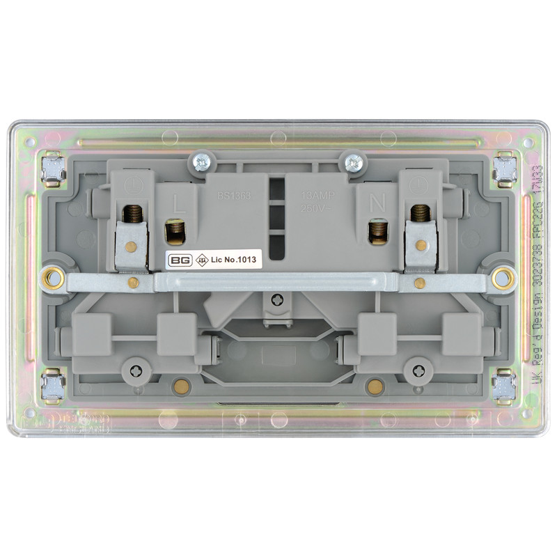 BG Screwless Flat Plate Polished Chrome 13A DP Switch Socket