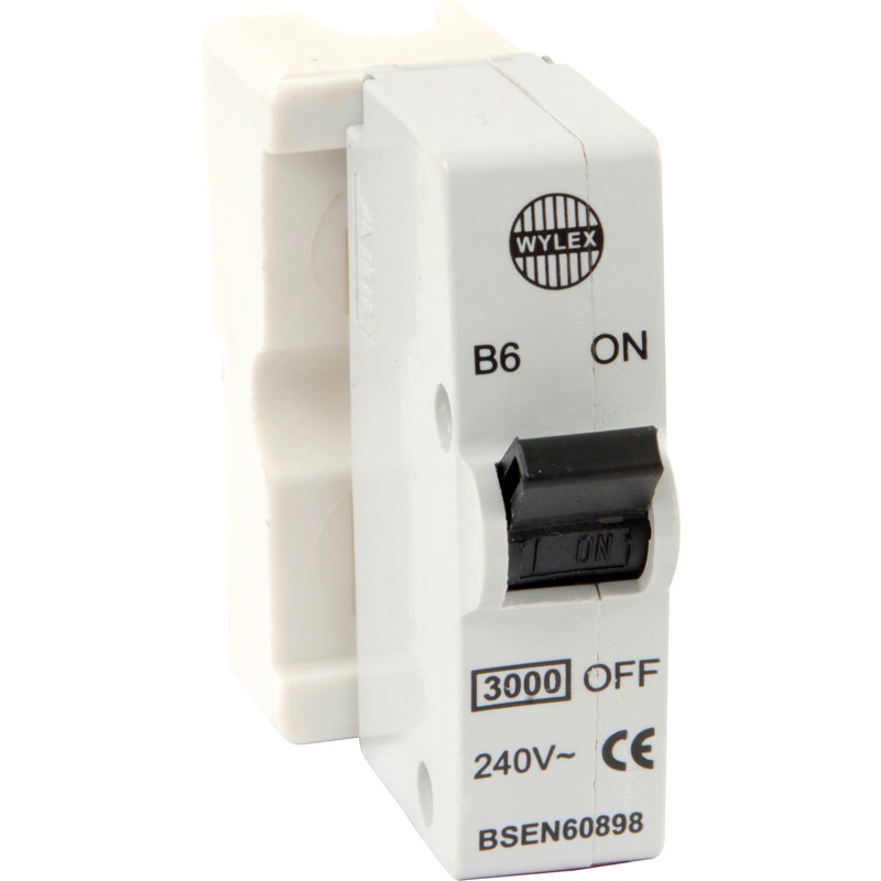 WYLEX PLUG IN MCB 6 AMP TYPE B PUSH IN WITH BASE SHIELD 