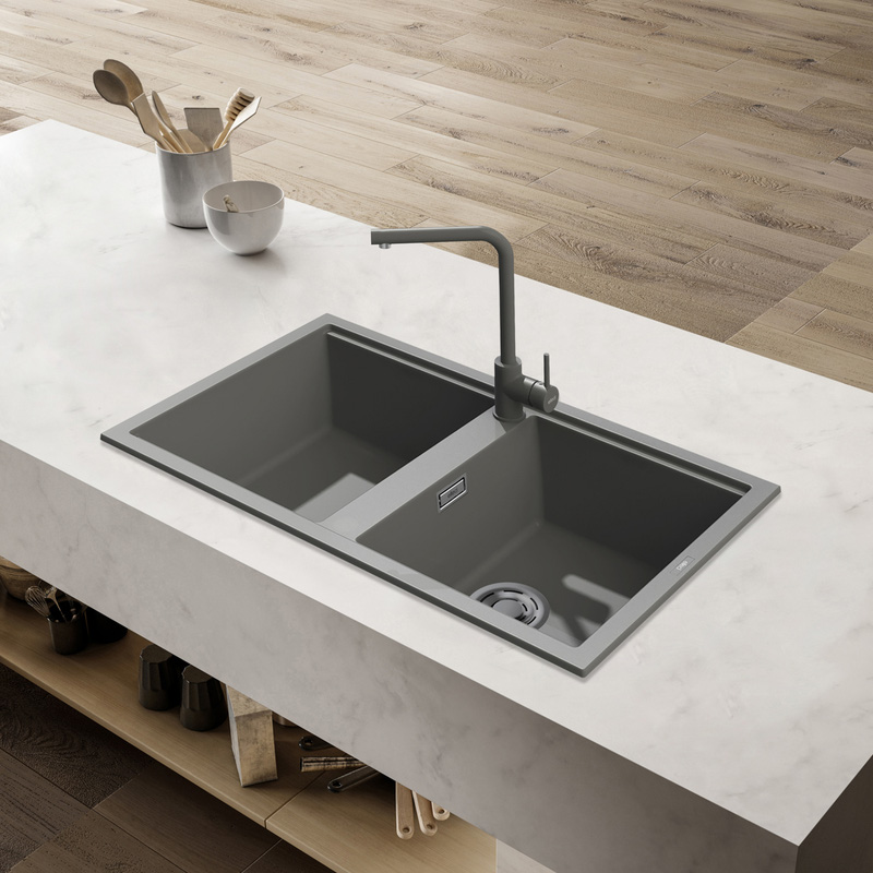 Reginox Best Reversible Composite Kitchen Sink Double Bowl Titanium