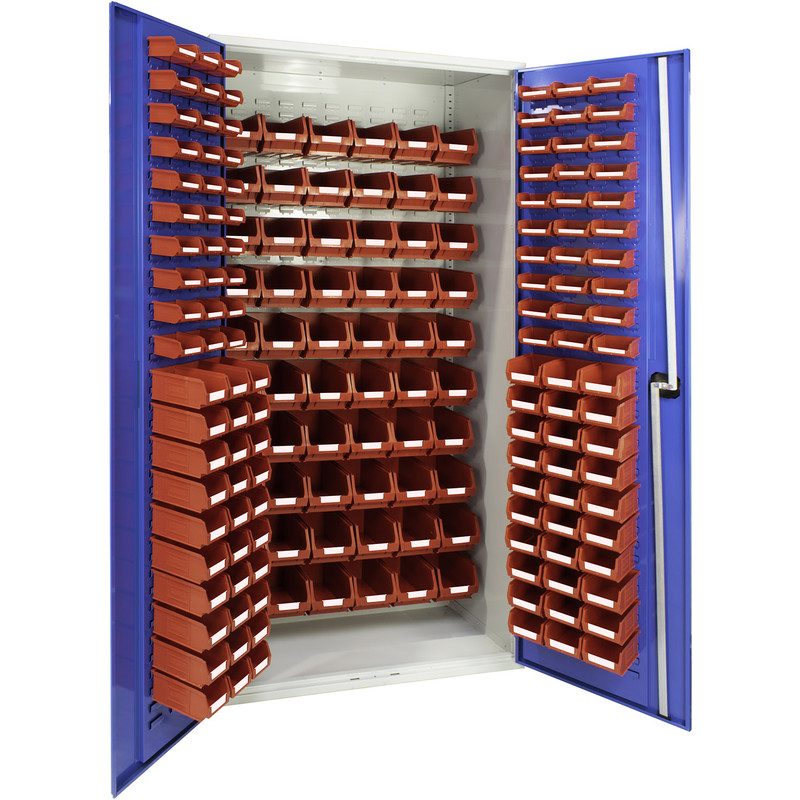 Barton Louvred Panel Cabinet with Red Bins 2000 x 1015 x 430mm