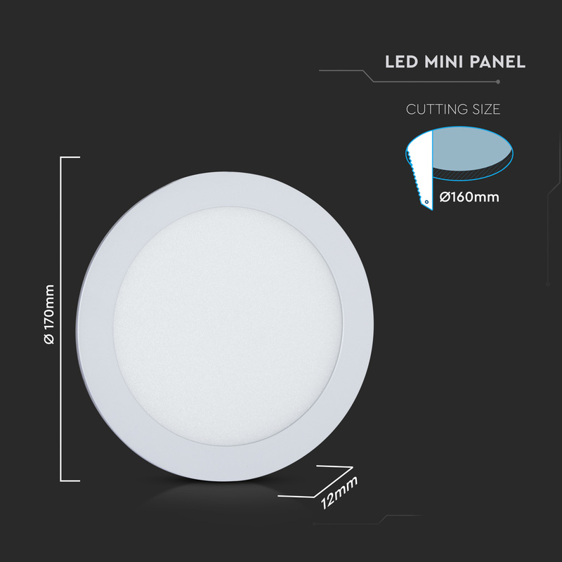 V-TAC LED Mini Round Panel CCT 3in1 Switchable 12W White 1160lm ...