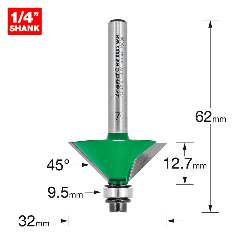 Trend 1/4" Chamfer Router Cutter 45°