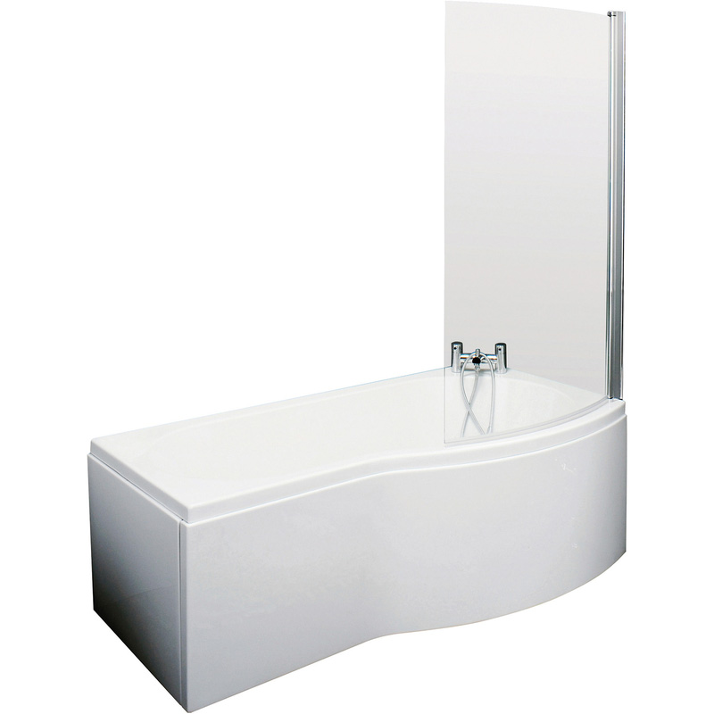 Nuie B Shaped Shower Bath With Panel And Leg Set 1500Mm Right Hand In White Acrylic