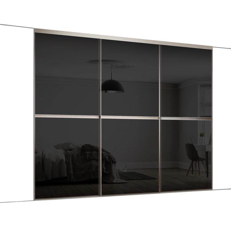 Spacepro Minimalist 3 Door Sliding Wardrobe Kit Silver Framed Black