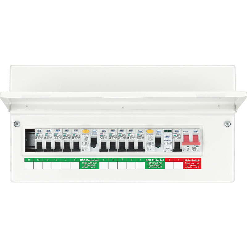 BG Metal 18th Edition Dual 80A RCD Type A + 10 MCBs + SPD Consumer Unit ...