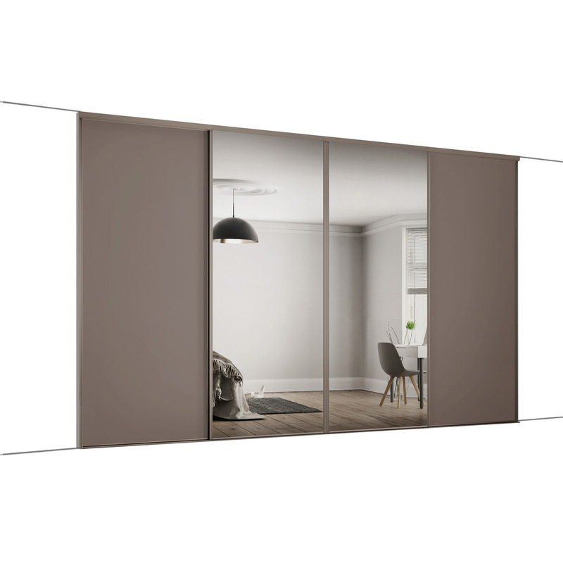 Spacepro Classic 4 Door Sliding Wardrobe Kit Stone Grey And Mirror 2978 ...