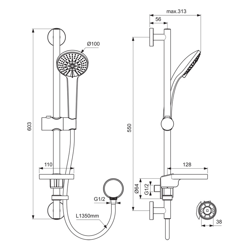 Ideal Standard IdealRain M3 3 Spray Shower Kit Chrome | Toolstation