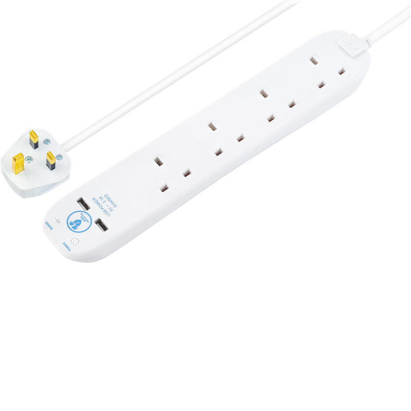 13A Surge Protected Extension Lead + 2 x 2.1A USB