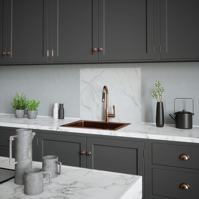 House Beautiful Calacatta Marble Self-Adhesive Glass Splashback 600 X 750Mm In Grey 60Cm