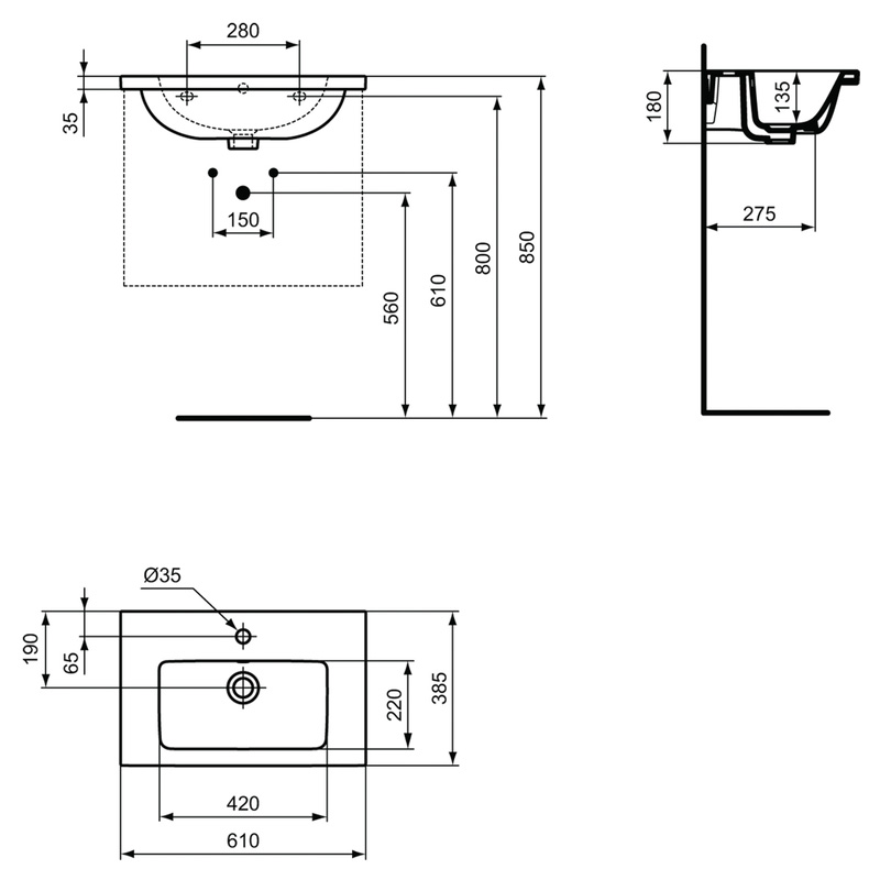 Ideal Standard i.life Compact Vanity Basin 60cm 1 Tap Hole | Toolstation