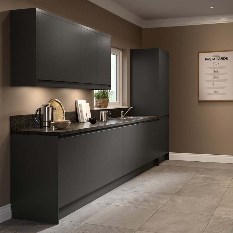 Kitchen Kit Ready Made J-Pull Kitchen Cabinet Base Oven Unit Ultra Matt Graphite