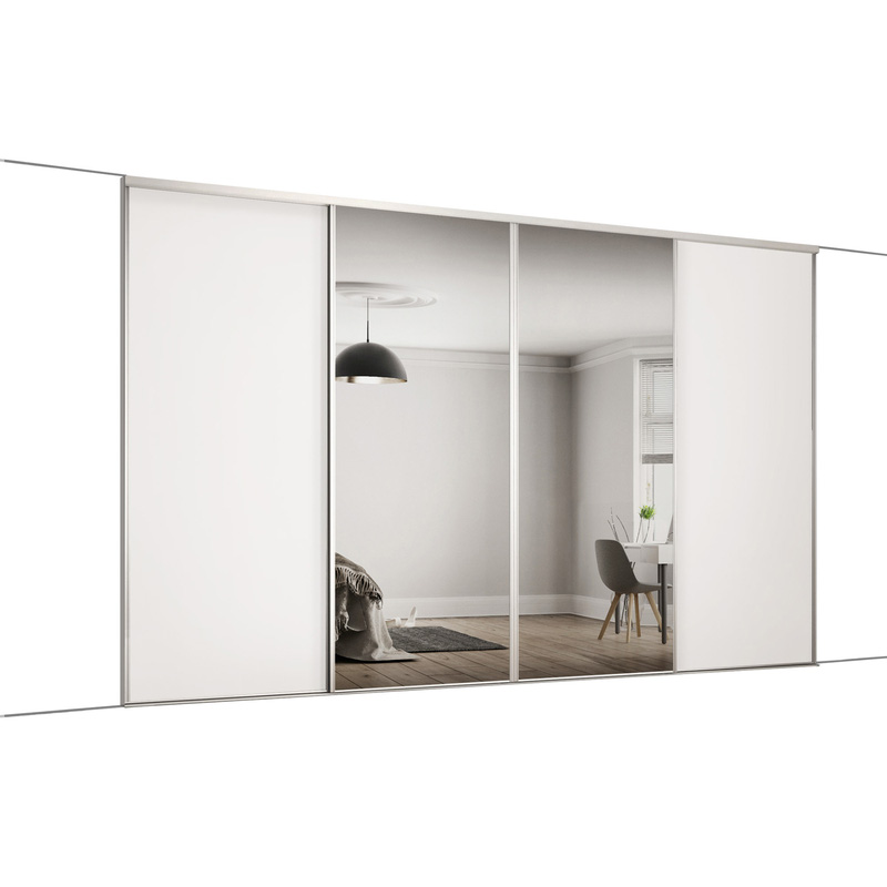 Spacepro Classic 4 Door Sliding Wardrobe Kit White and Mirror 3586 x ...