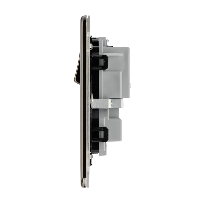 BG Screwless Flat Plate Black Nickel 13A DP Switch Socket