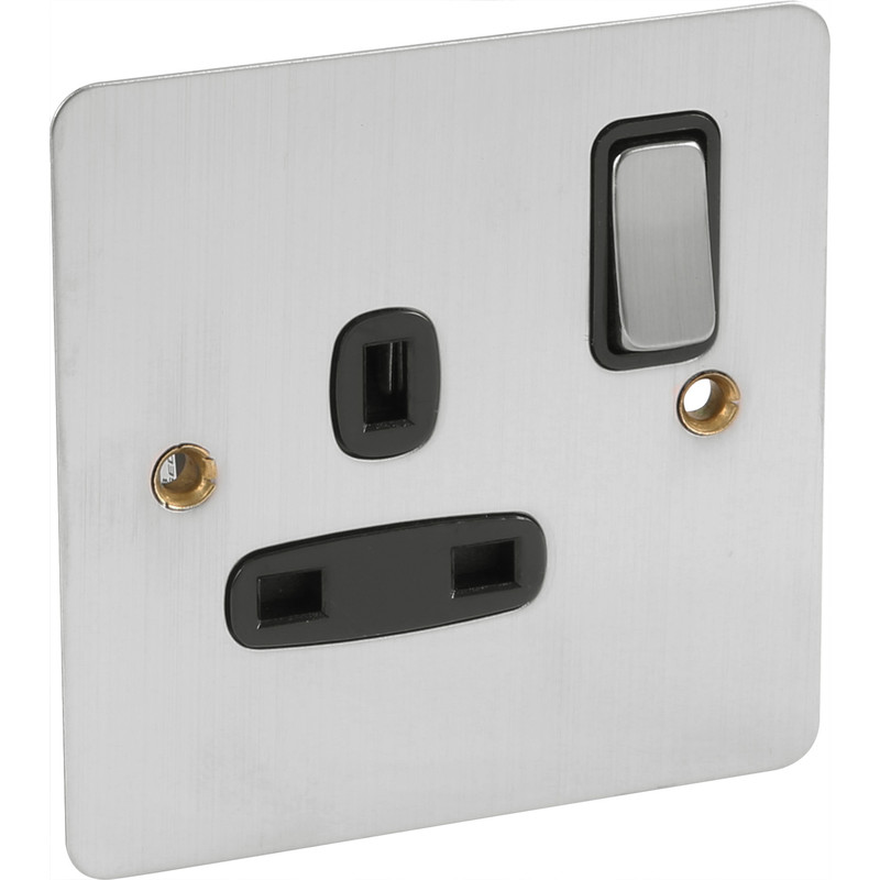 Flat Plate Satin Chrome 13A Switched Socket