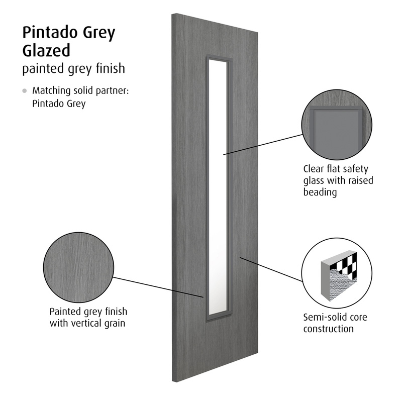 Pintado Grey Clear Glazed Laminate Internal Door 35 X 1981 X 762mm ...