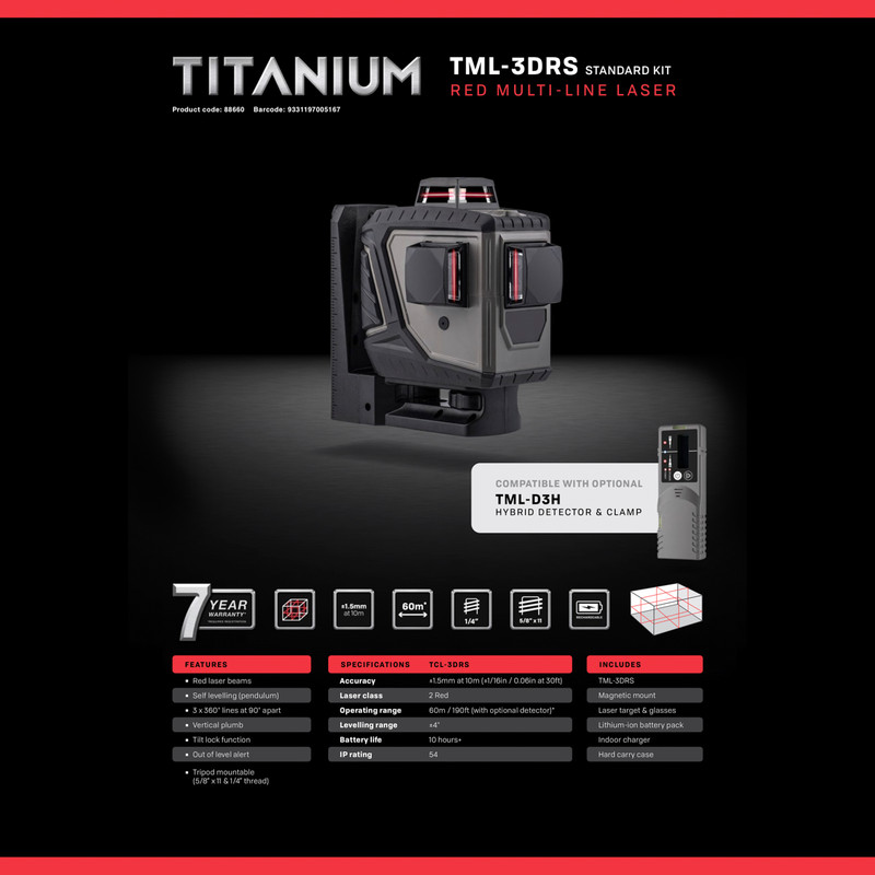 General Titanium Series MultiLine Red Laser Level TML3DRS Toolstation