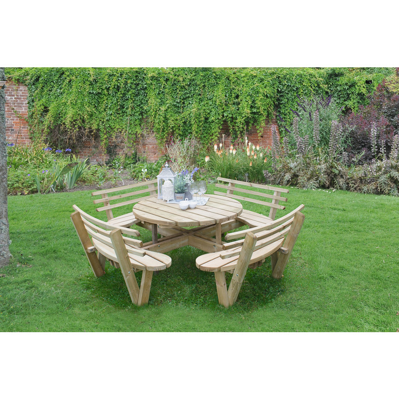 Forest Garden Circular Picnic Table, Round Picnic Table With Seat Backs
