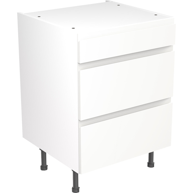 Kitchen Kit Flatpack J-Pull Kitchen Cabinet Base 3 Drawer Unit Super Gloss White
