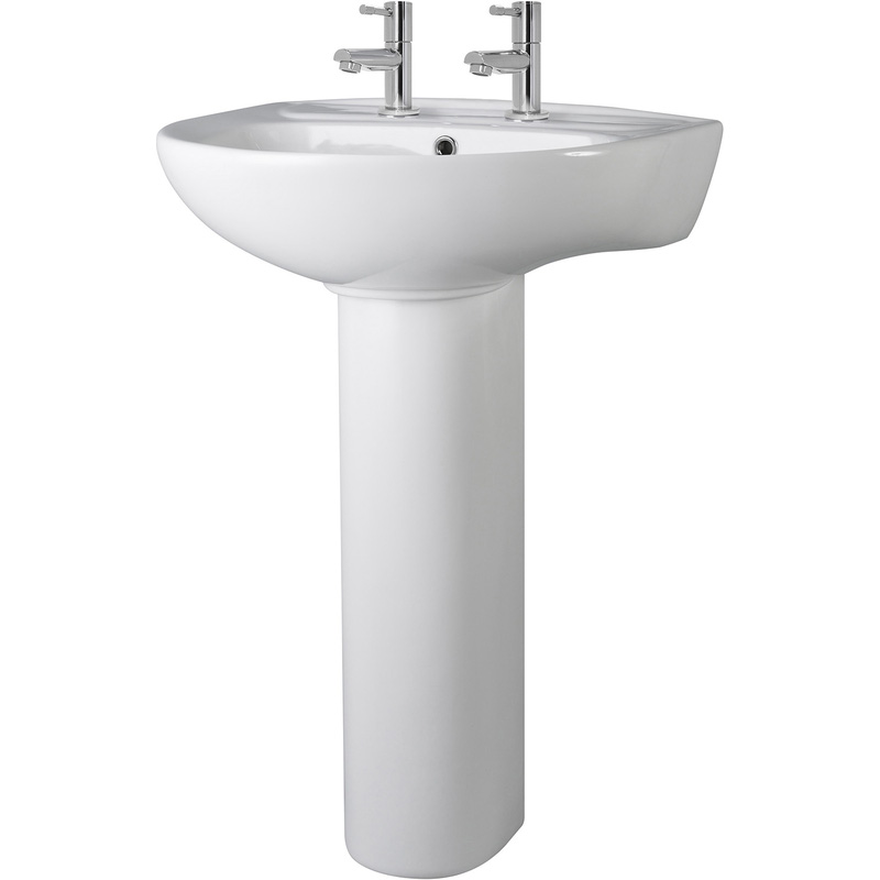Nuie Melbourne Basin & Pedestal 550Mm 2 Tap Hole In Vitreous China White