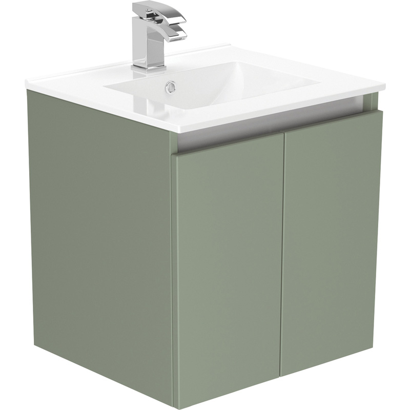 Newland Double Door Wall Hung Vanity Unit With Basin Sage 500Mm In Mfc Green