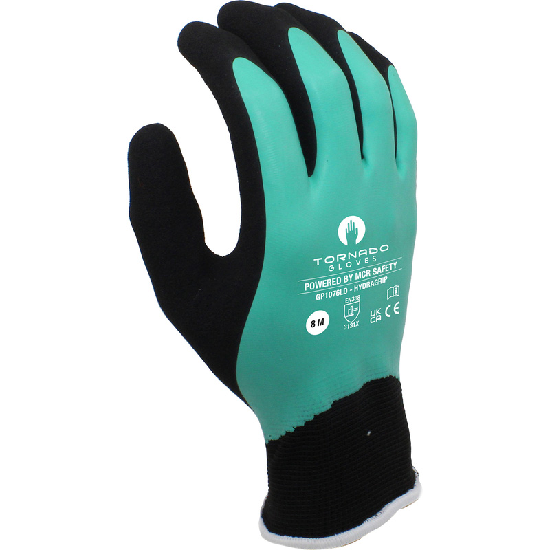 MCR Safety MCR GP1076LD Tornado Hydragrip Water Repellent Gloves (12 Pack) in Green, Size XL Latex