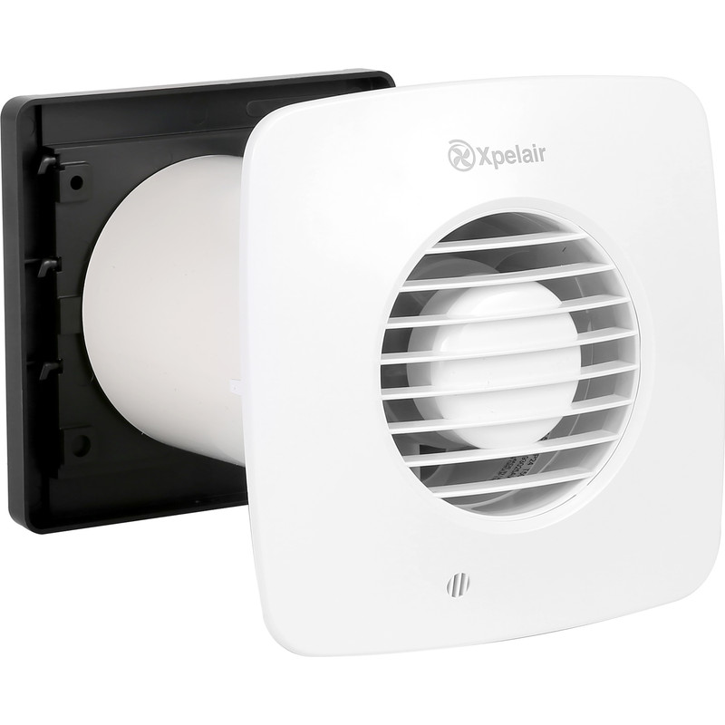 Cool White Simply Silent DX100 Bathroom Fan with Wall Kit-Humidistat Pullcord Square Xpelair DX100HPTS 4 inch 100mm