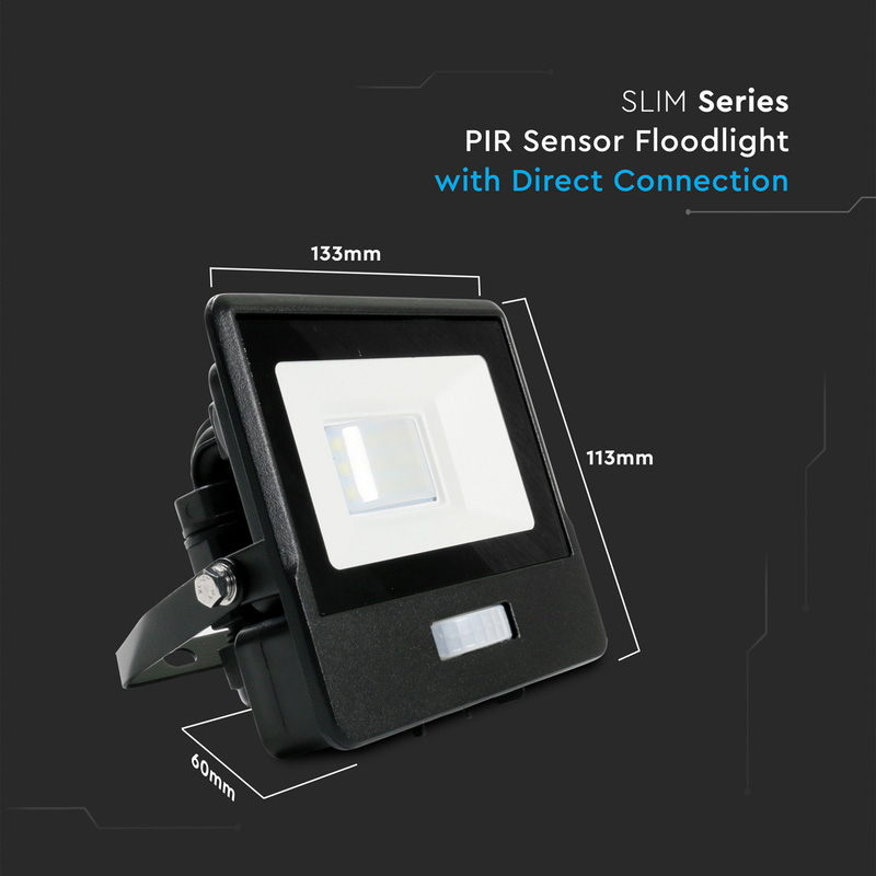 V tac ip65 led pir sensor floodlight with samsung chip 10w black 735lm