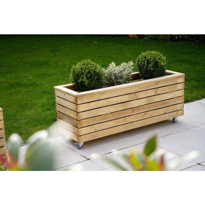 Forest Garden Linear Planter Long with Wheels 120 x 40 x 49.6cm