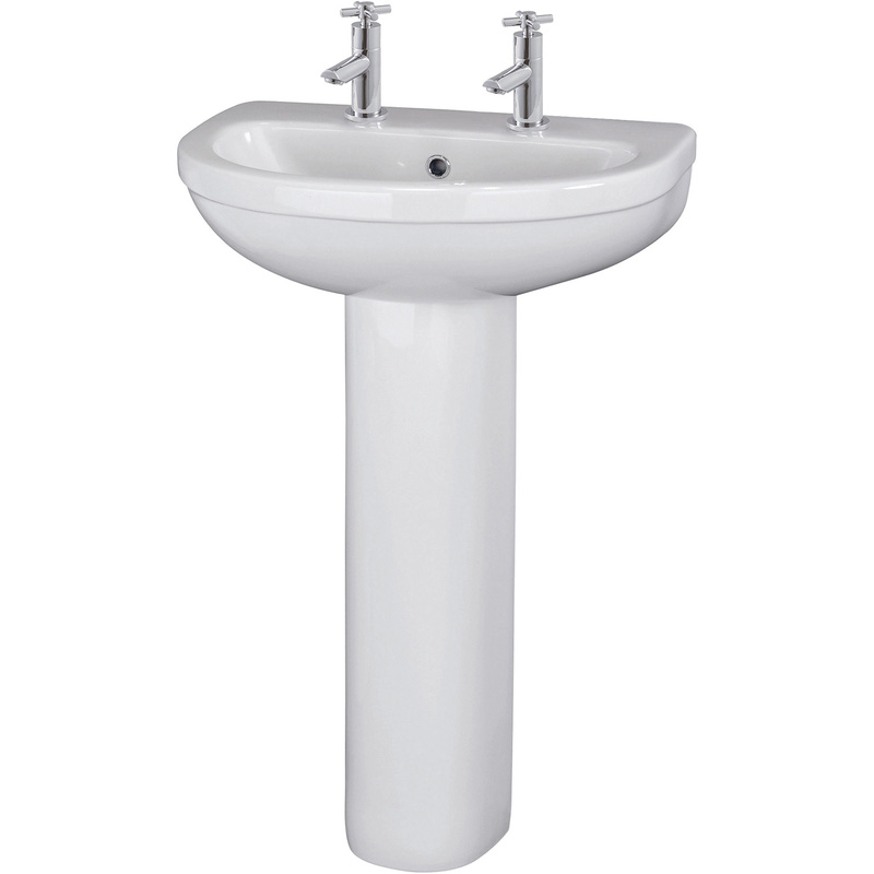 Nuie Ivo Basin & Pedestal 550Mm 2 Tap Hole In White Vitreous China