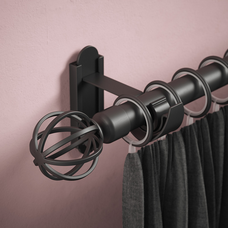Rothley Curtain Pole Kit with Cage Orb Finials & Rings