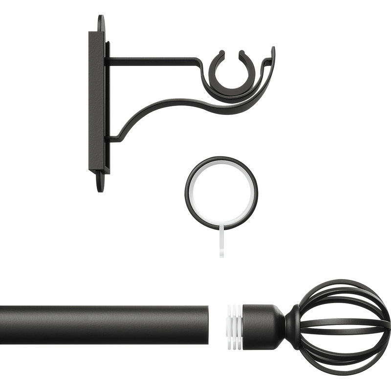 Rothley Curtain Pole Kit with Cage Orb Finials & Rings