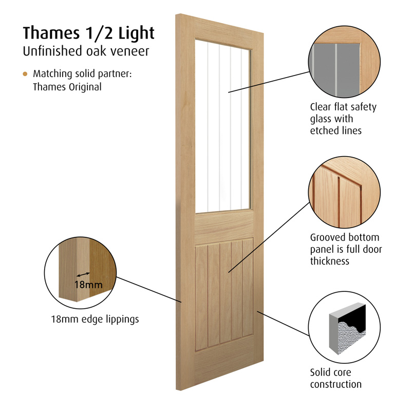 Thames 1/2 Light Oak Glazed Internal Door U/F