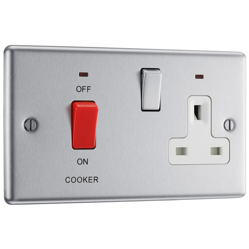 BG Nexus NBS70G Brushed Steel/Satin Chrome 45A Cooker Control Unit with Socket