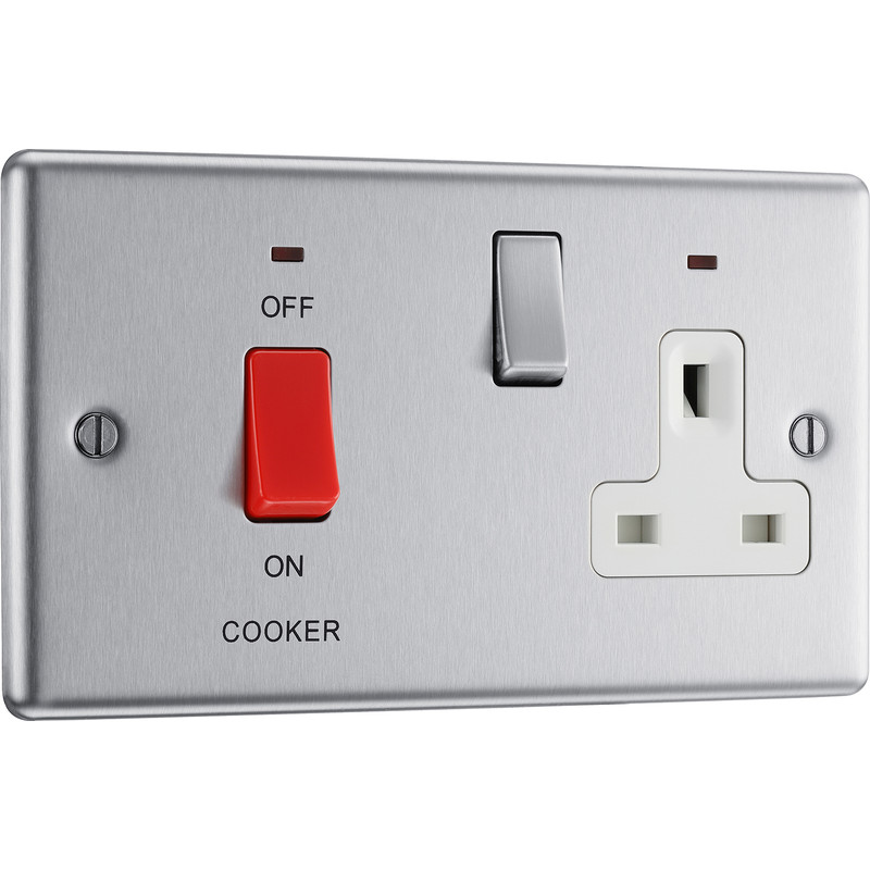 45 Amp Cooker Switch Switched Socket S/Steel  by B.G. 