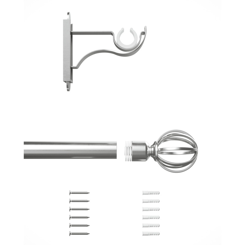 Rothley Curtain Pole Kit with Cage Orb Finials Brushed Stainless Steel