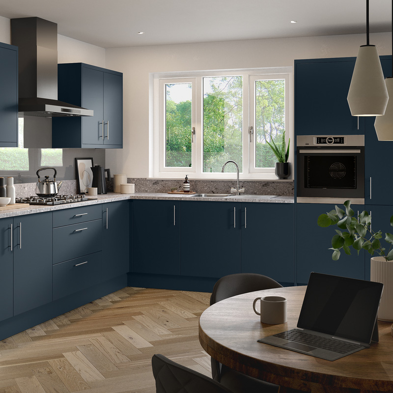 Kitchen Kit Ready Made Slab Kitchen Base Unit Ultra Matt Indigo Blue 1000mm Toolstation