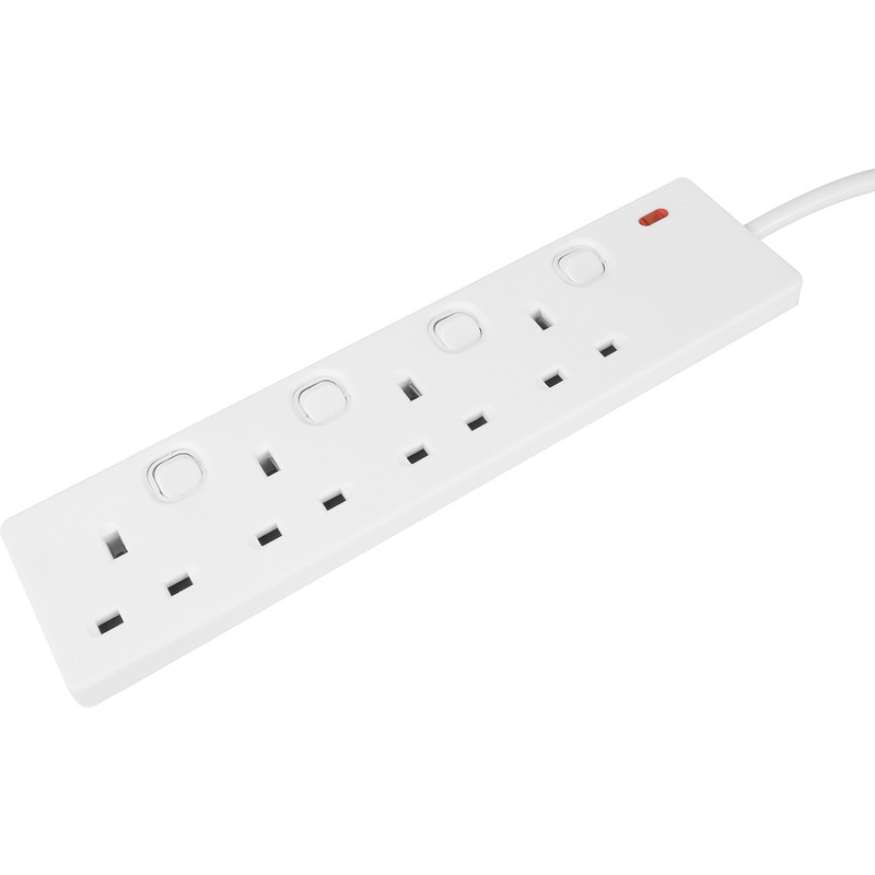 10 Way Power Extension Lead Surge Protector Socket White Multi Plug Cable Gang