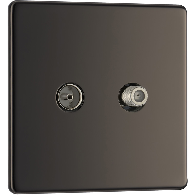 BG Screwless Flat Plate Black Nickel TV / Coaxial Sockets