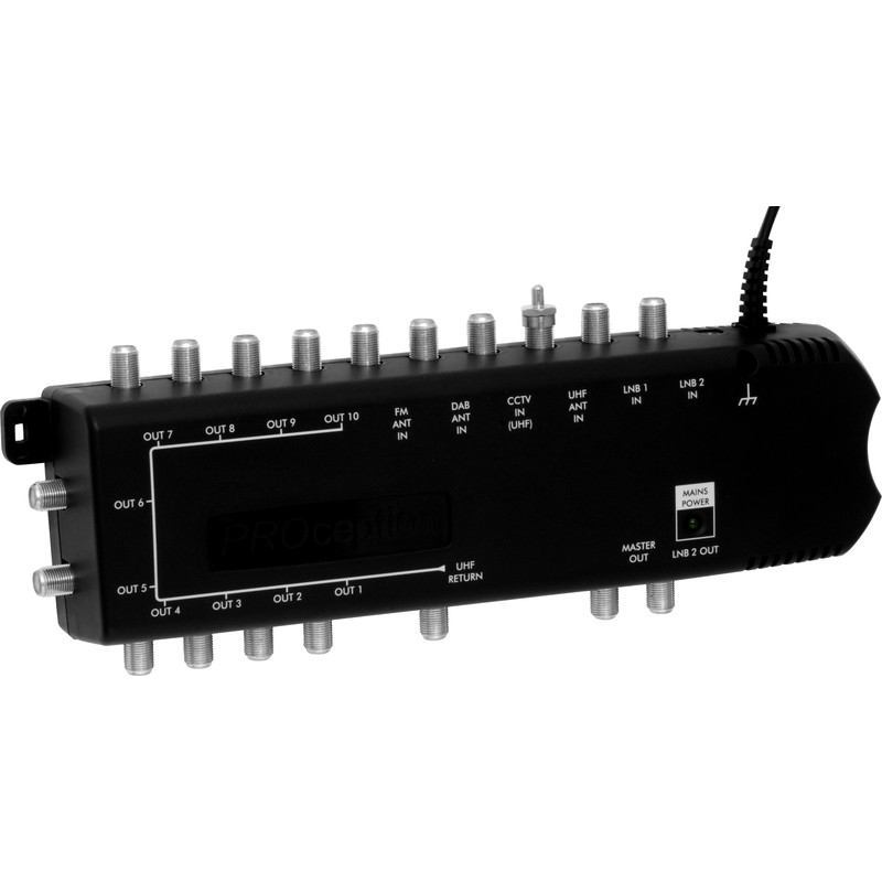 PROception 10-way Distribution Amplifier System for CCTV, Freeview, FM/DAB and or Sky, BT, Virgin, Blu-ray etc. 10 Room