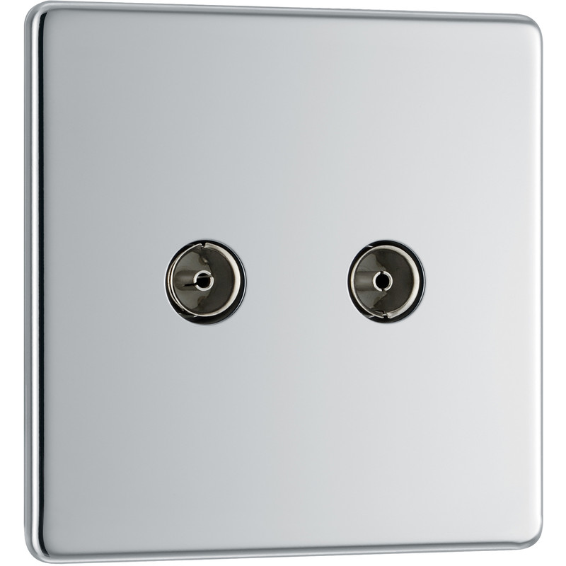 BG Screwless Flat Plate Polished Chrome Coaxial Sockets