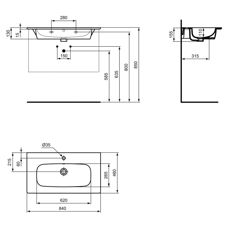 Ideal Standard i.life Vanity Basin 84cm 1 Tap Hole | Toolstation